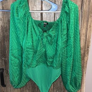 Express Emerald Sheer Bodysuit with Front Tie